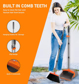 2-Pack is More economical,Upgraded Broom and Dustpan,with 52" Long Handle, Dustpan Teeth with self-Cleaning Function, Indoor and Outdoor Sweeping