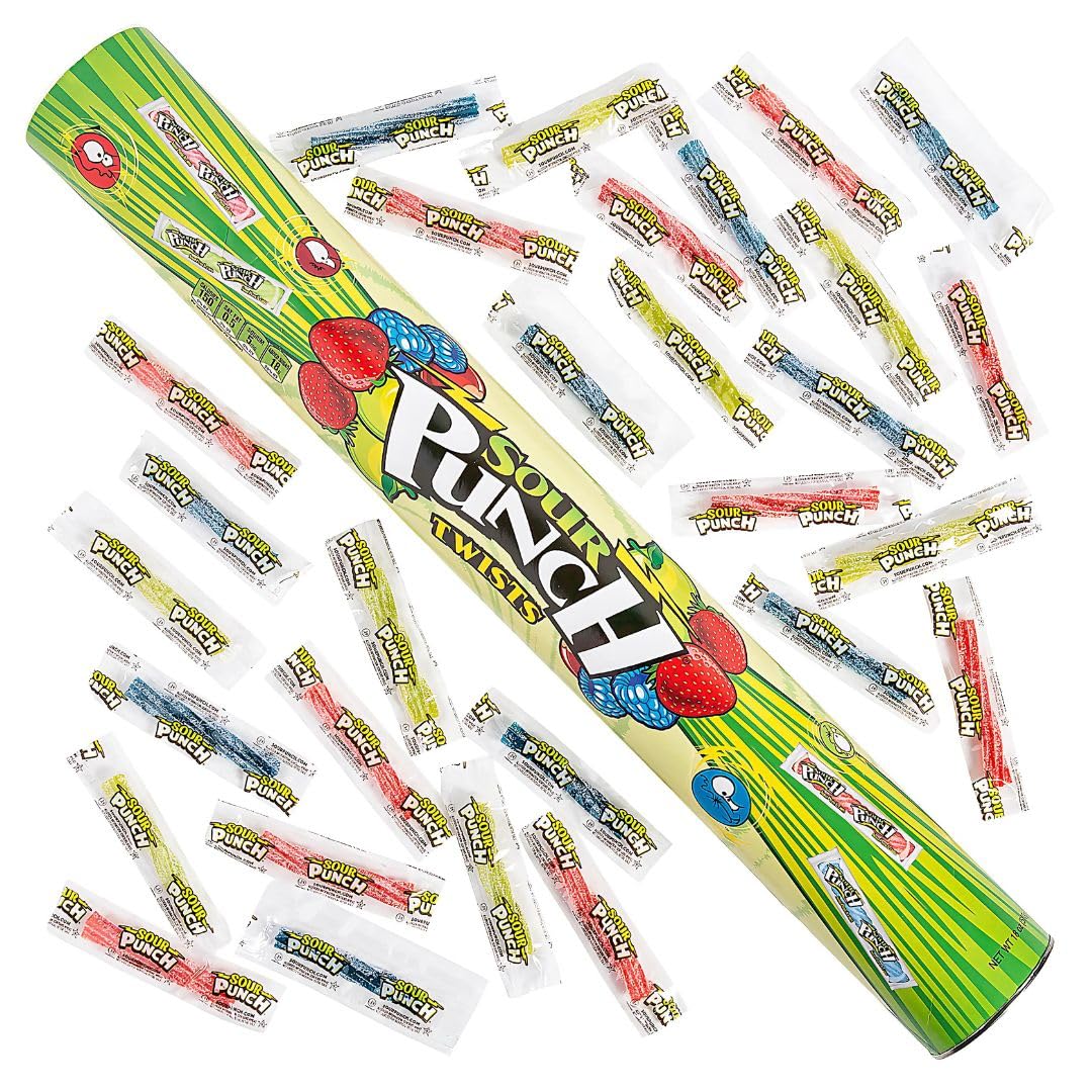 Assorted Sour Punch Twists Mega Candy Super Tube (3" x 24") 1 Tube - Deliciously Tangy Chewy Candy Treats - Perfect for Any Parties & Events