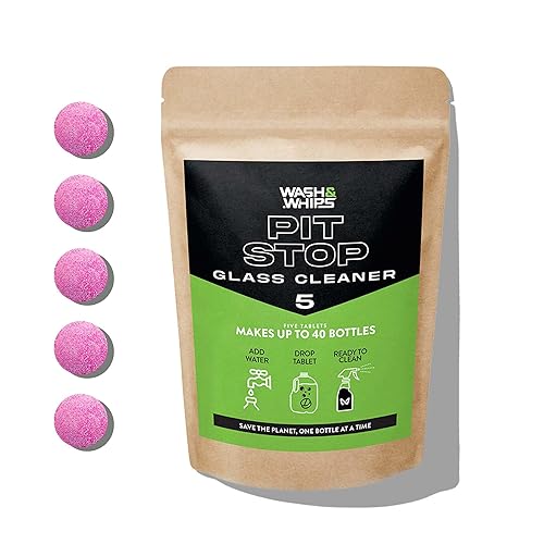 WASH&WHIPS Glass Cleaner Tablets (Makes 5 Gal/20L/40 Bottles) - Streak-Free, Cleans Glasses, Windows, Windshields - Car, Office, Home & Kitchen (5