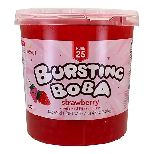 Bossen Bursting Boba Pure25 filled with a refreshing fruity liquid that creates a burst of flavor in your mouth Make in Taiwan 7.04 lb Each Pack (1