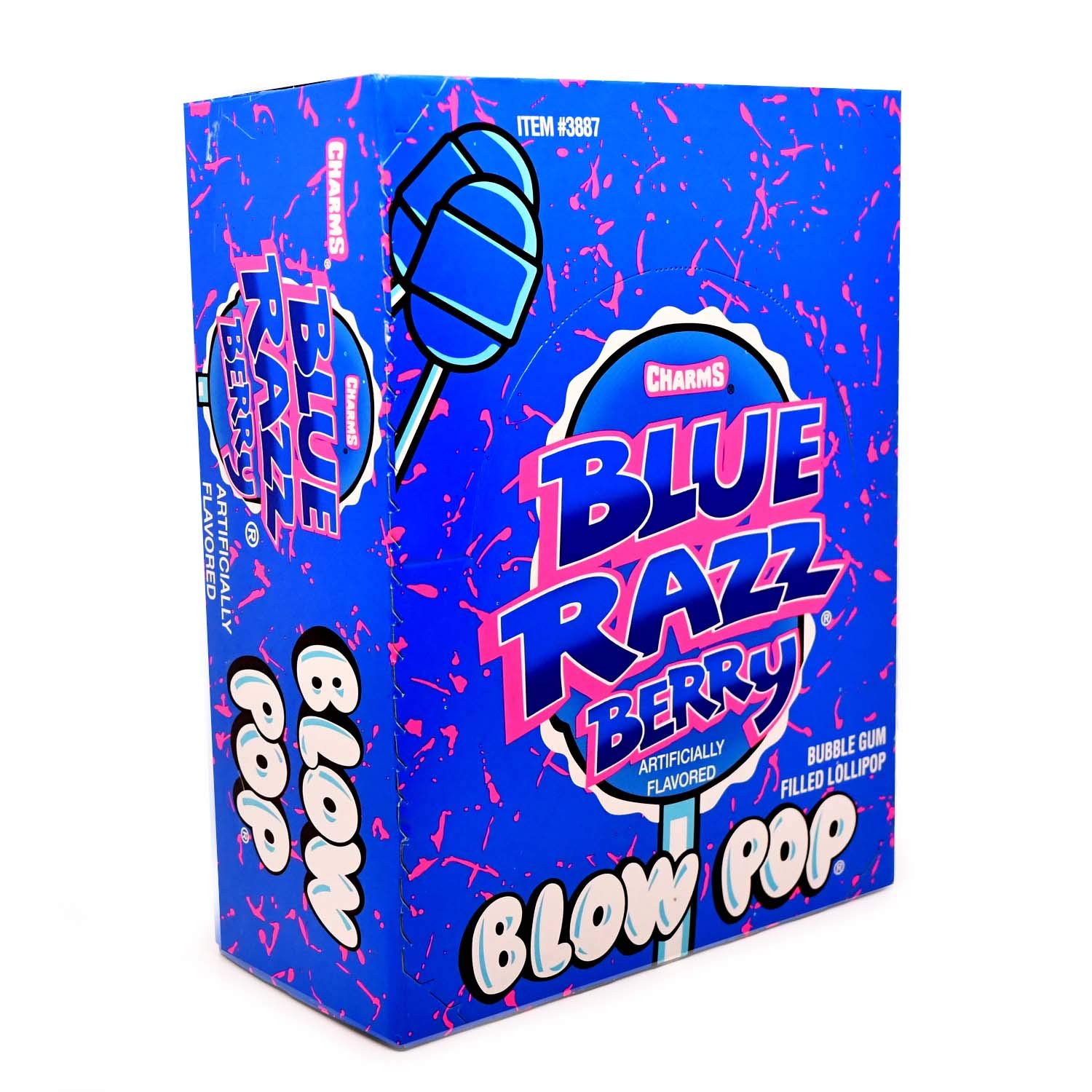 Charms Blow Pop Lollipops - Individually Wrapped Dual Candy and Gum Suckers - Peanut Free, Gluten Free - Bulk Treat for Kids and Adults - Blue Razz