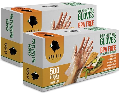 GORILLA SUPPLY 1000 BPA Free Premium Disposable Gloves Poly PE LDPE Plastic for Kitchen Food Handling Food Prep Latex & Powder Free (1000 Count