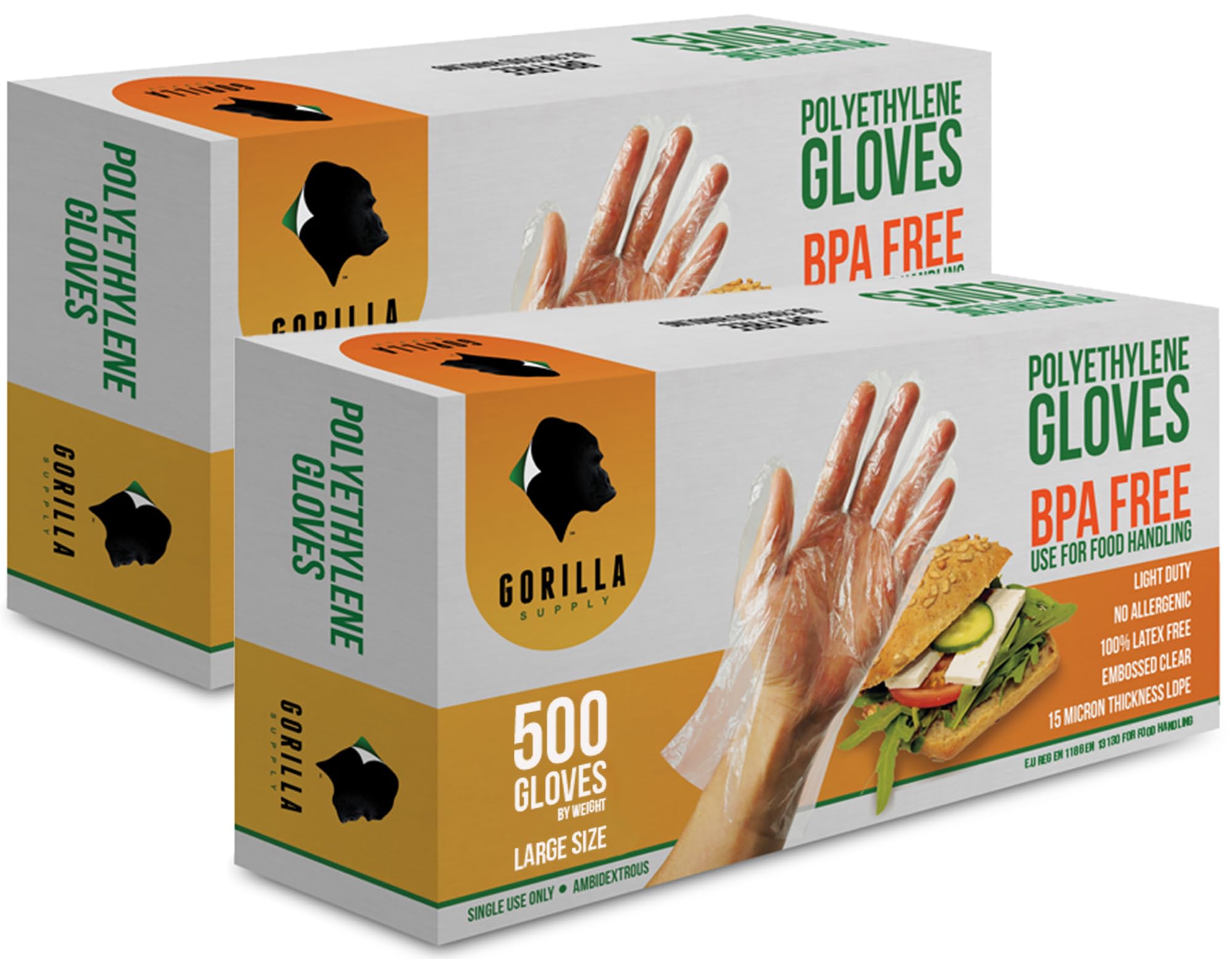 GORILLA SUPPLY 1000 BPA Free Premium Disposable Gloves Poly PE LDPE Plastic for Kitchen Food Handling Food Prep Latex & Powder Free (1000 Count