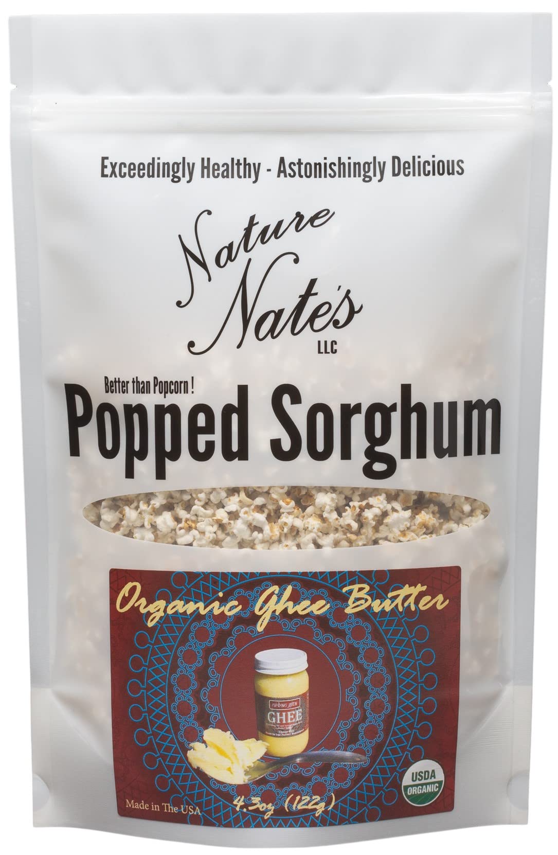 Nature Nate’s Popped Sorghum, Popcorn Alternative, Ghee Butter - Organic, Keto & Gluten Free, Healthy Snacks, Better Than Popcorn, Made in USA - 4.3