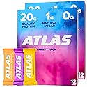 Atlas Real Food Protein Bar - 20g Protein, 10g Fiber, 1g Sugar, No Seed Oils, No Artificial Sweeteners (Variety, 24 Count)