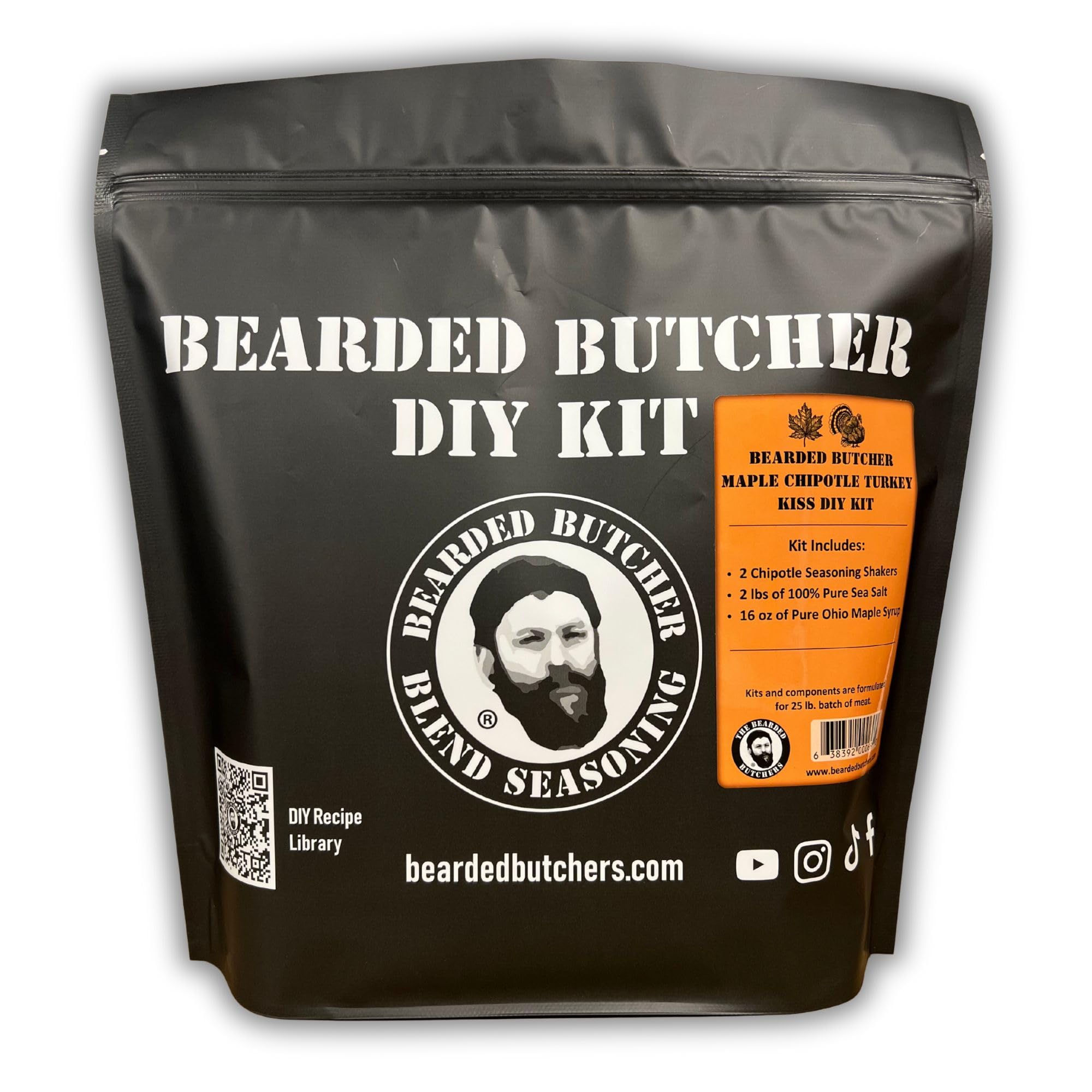 Bearded Butchers Maple Chipotle Turkey KISS DIY Kit - Easy Thanksgiving Turkey Brine & Seasoning - Includes 2 Chipotle Shakers, Pure Sea Salt & Ohio