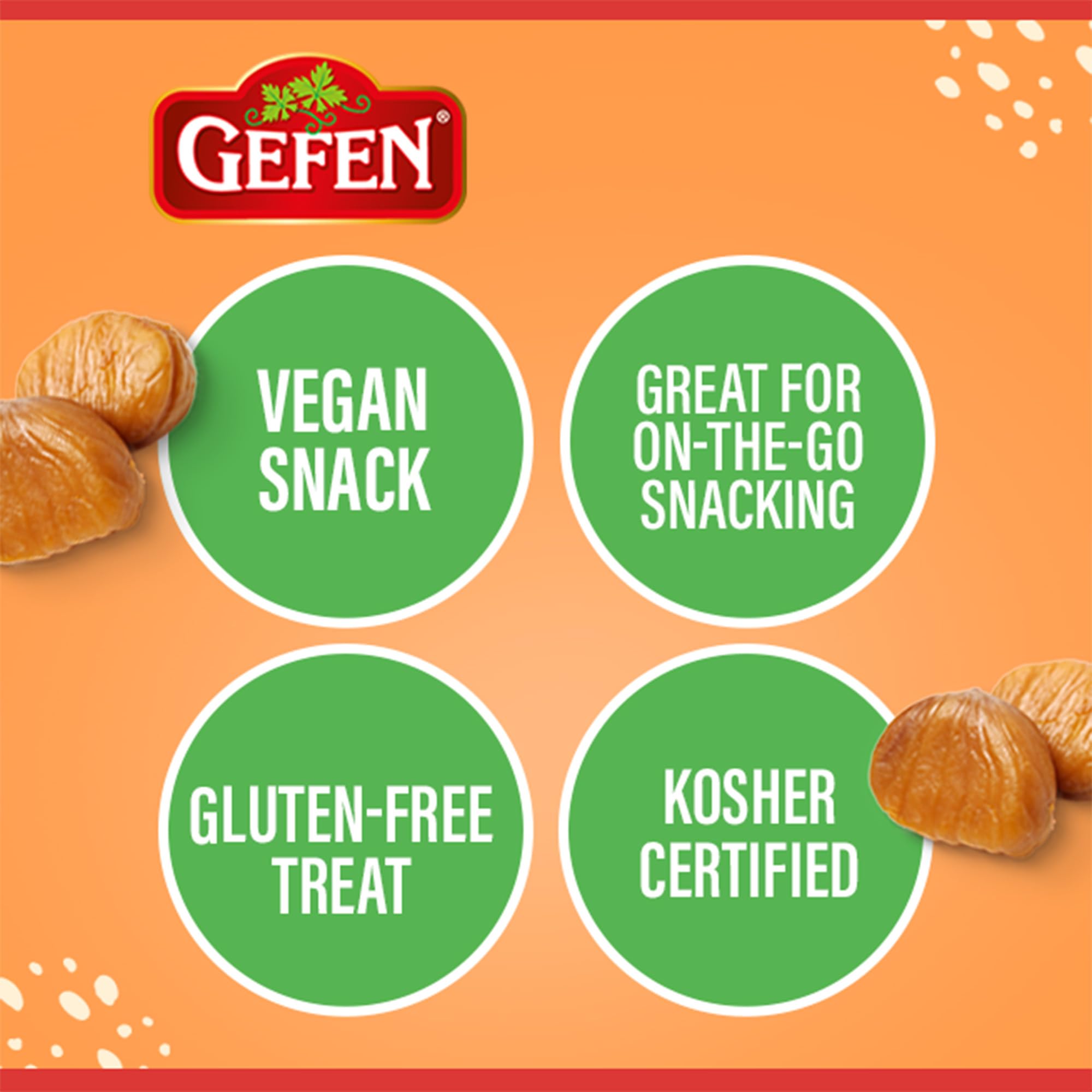 Gefen Organic Whole Peeled and Roasted Chestnuts, 3oz (24 Pack) | Chestnuts Peeled and Ready to Eat | Great for Cooking & Baking | Gluten Free |