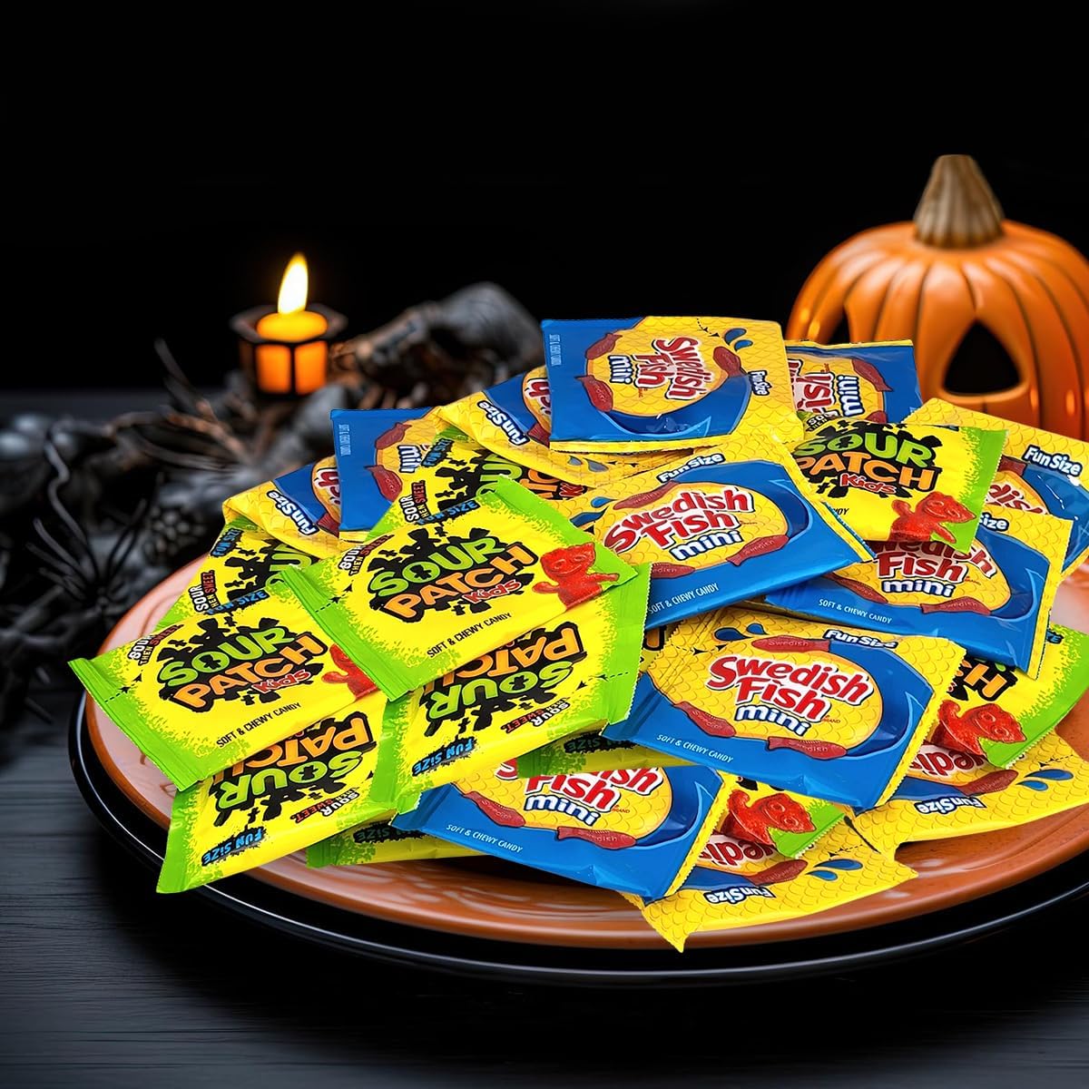 Christmas Bulk Candy Of 5 lb of Sours Patch For Kids And Swedish Fish Mini Soft And Chewy Candy Variety Snack Bulk Order. Individually Wrapped Fun