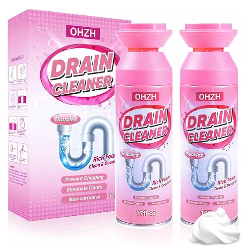 Foaming Drain Cleaner,Drain Clog Remover -Sink Cleaner and Deodorizer,Foaming Cleaners for Kitchen, Sinks, Shower Drains,Tub (2pcs)