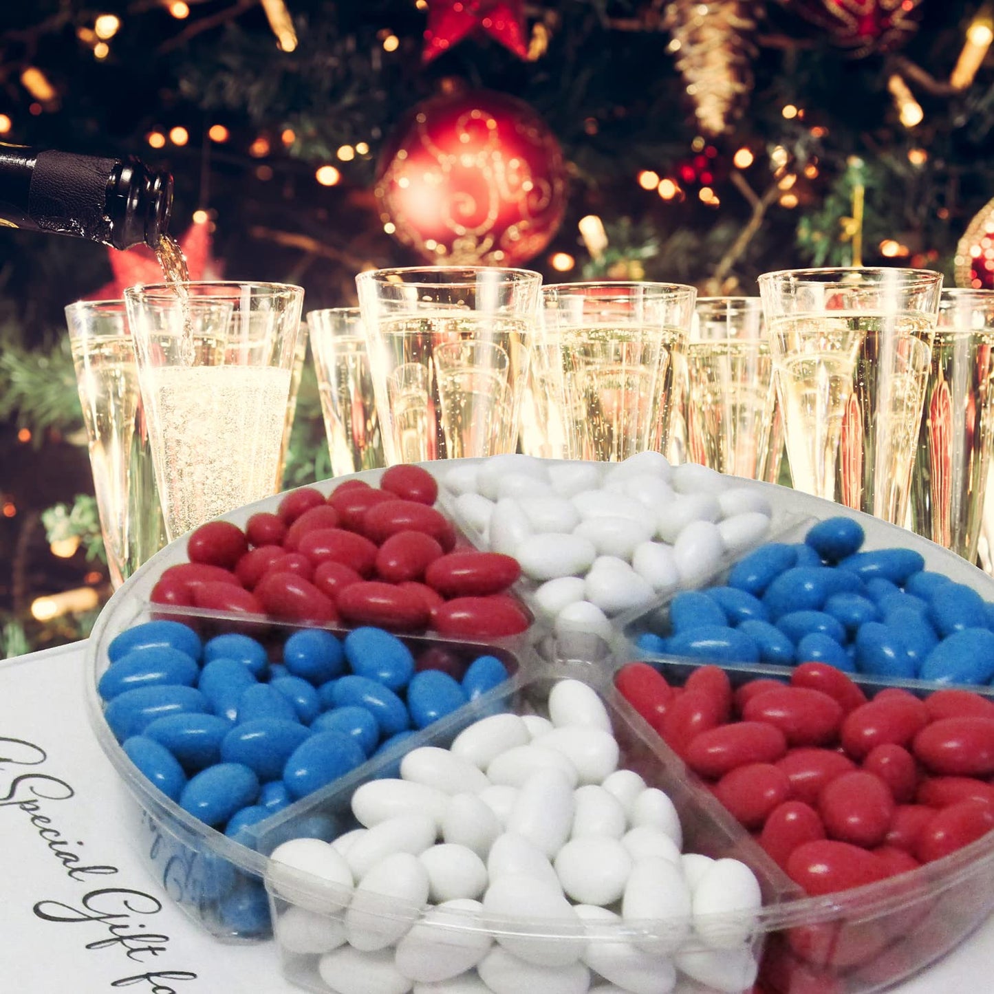 Patriotic Jordan Almonds Large Gift Tray by Its Delish, 36 OZ Gift Box | Red White and Blue Candied Almonds | Fourth of July Party Decorations US Flag