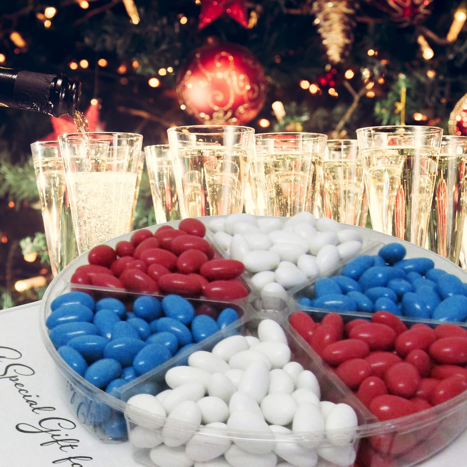Patriotic Jordan Almonds Large Gift Tray by Its Delish, 36 OZ Gift Box | Red White and Blue Candied Almonds | Fourth of July Party Decorations US Flag