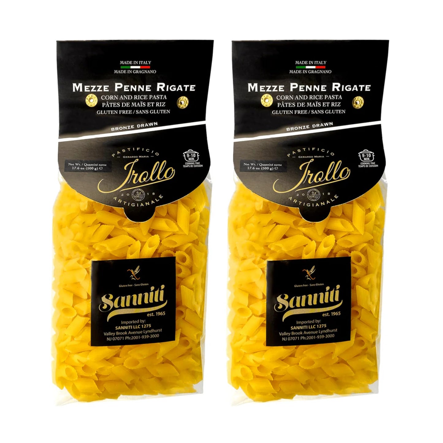 Sanniti by Irollo Gluten Free Mezze Penne Rigate Pasta, 17.6 oz - Authentic Italian Gluten-Free Pasta, Product of Italy [Pack of 2]