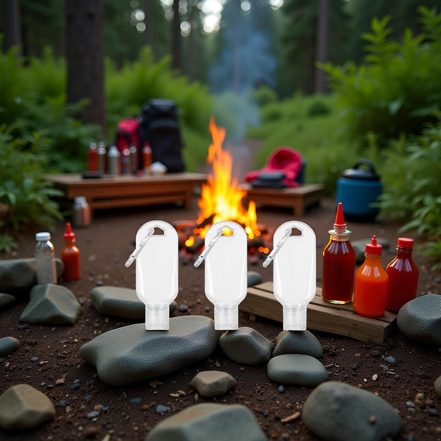 4 Pcs Portable Hot Sauce Keychain Bottles - Mini Ketchup Containers for On-The-Go - Mini Hot Sauce Bottles, Refillable Travel Size, 2oz/50ml,Sauces