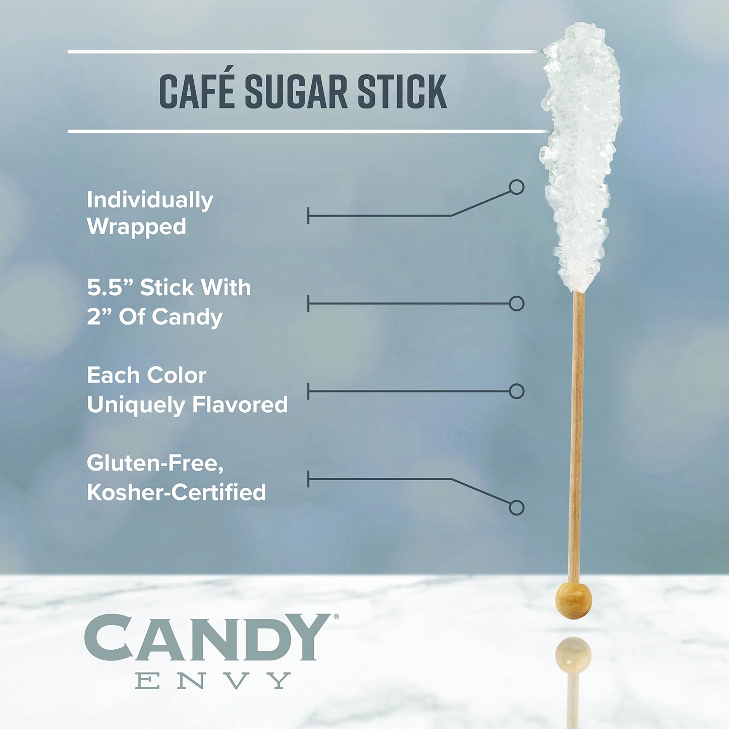 Candy Envy - Amber Café Sugar Sticks Mini Rock Candy - 18 Individually Wrapped Amber Treats - Original Sugar Flavored Coffee Stirrers