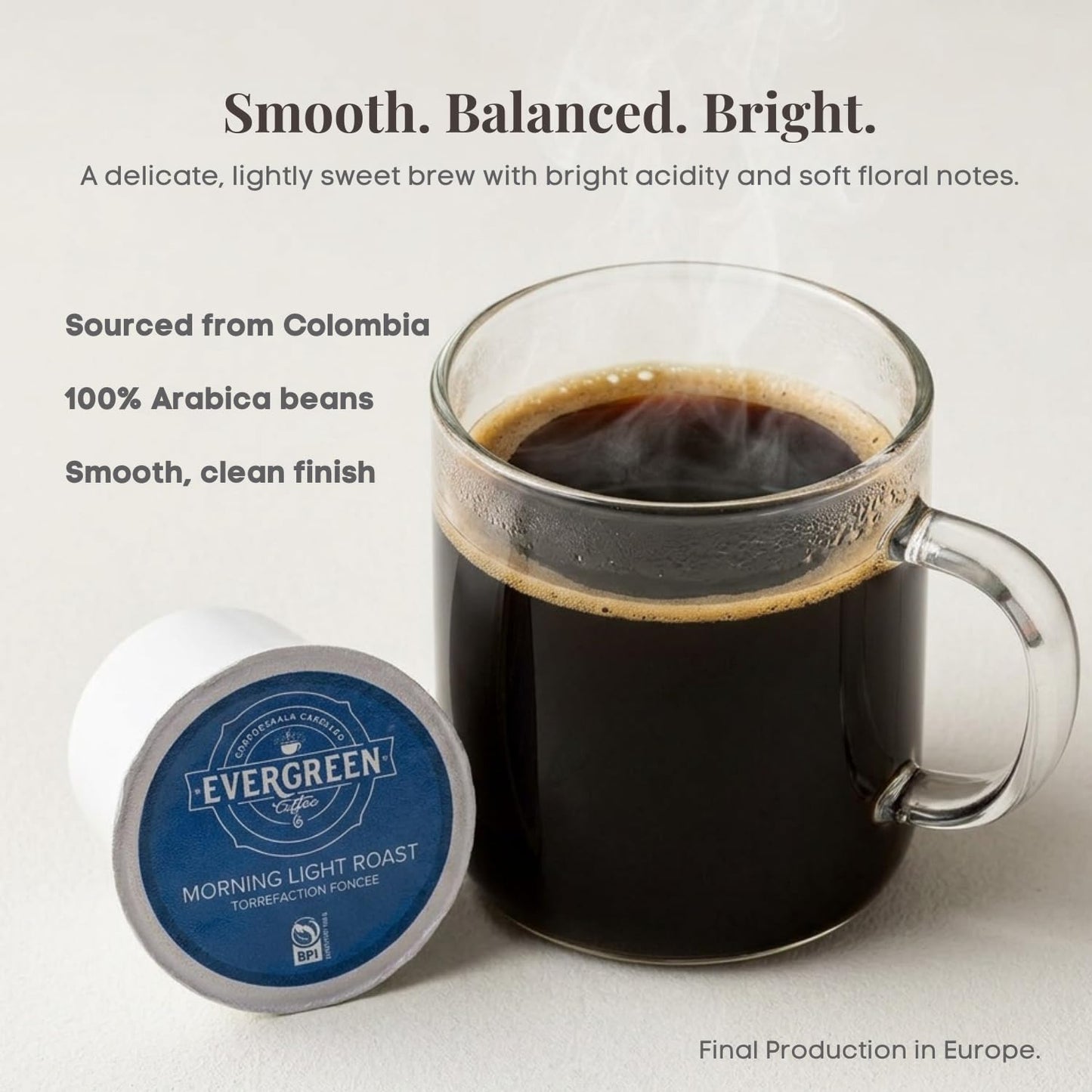 Evergreen Compostable Single Serve Coffee Pods - Light Roast Morning Blend - 100% Arabica Beans (72 Count)