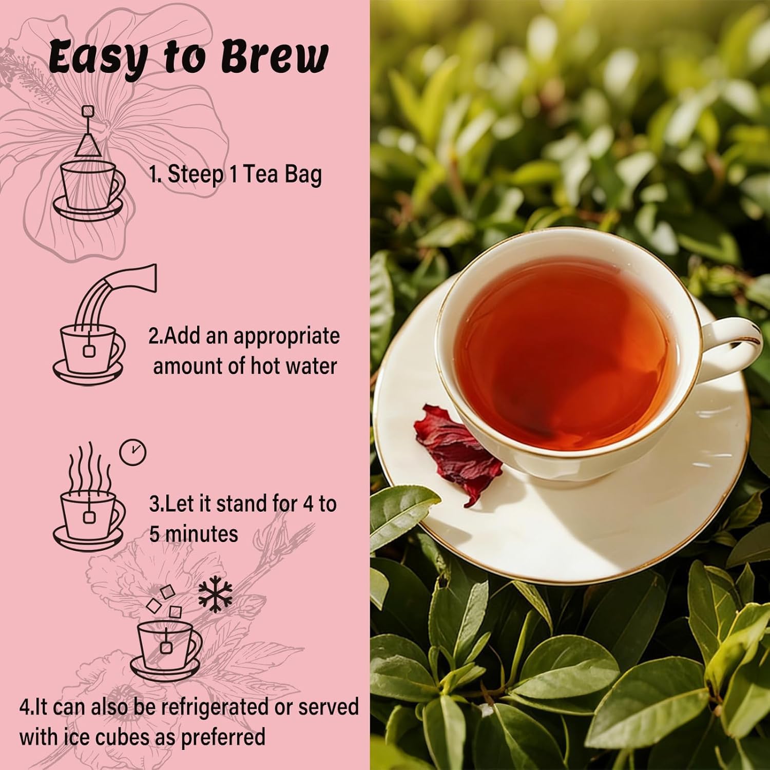 Pipi Hibiscus Tea,Pipi Tea Hibiscus Tea Bags Organic,100% Natural Organic Hibiscus Tea Bags,Natural Sweet & Sour Flavor,Caffeine-Free,30 Bags