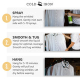 Cold Iron Wrinkle Release Spray for Clothes. 32 fl oz. Citrus Mint & Atlas Travel Size 3 fl oz Sea Breeze. Fast, Easy to Use Ironing Alternative