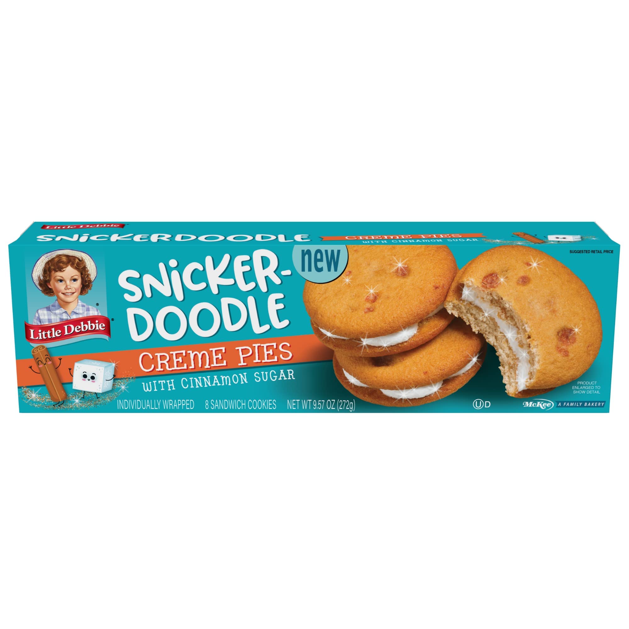 Little Debbie Snickerdoodle Creme Pies with Cinnamon Sugar - Pack of 4 Boxes with 8 Pies Each - 32 Total Cookie Pies, 8 Count (Pack of 4), 9.57