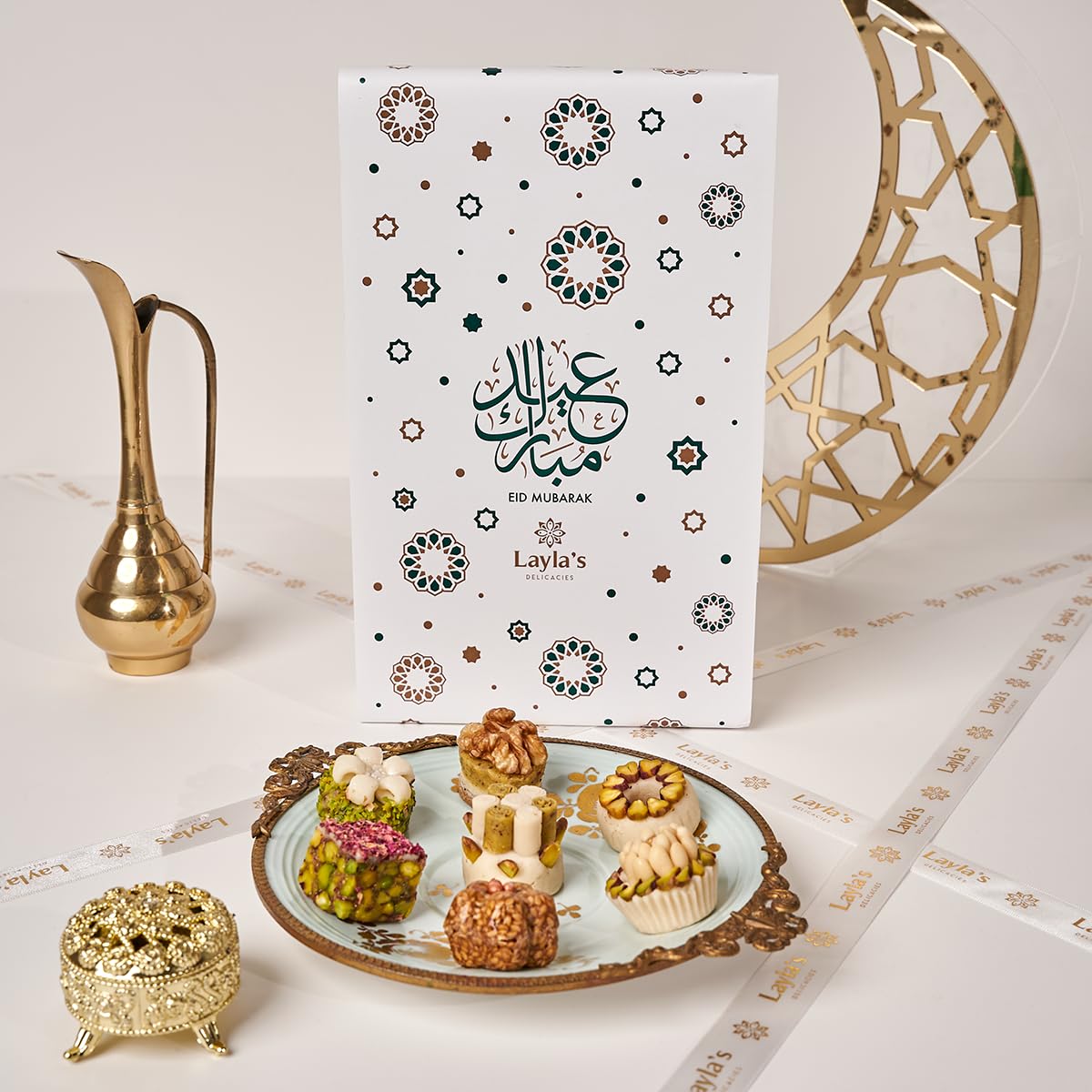 Layla’s Delicacies Mediterranean Treats Gift Box for Eid Mubarak - Handmade Healthy Mixed Nutty Flavors Pastries - Halal, Vegetarian, Gluten Free - 15
