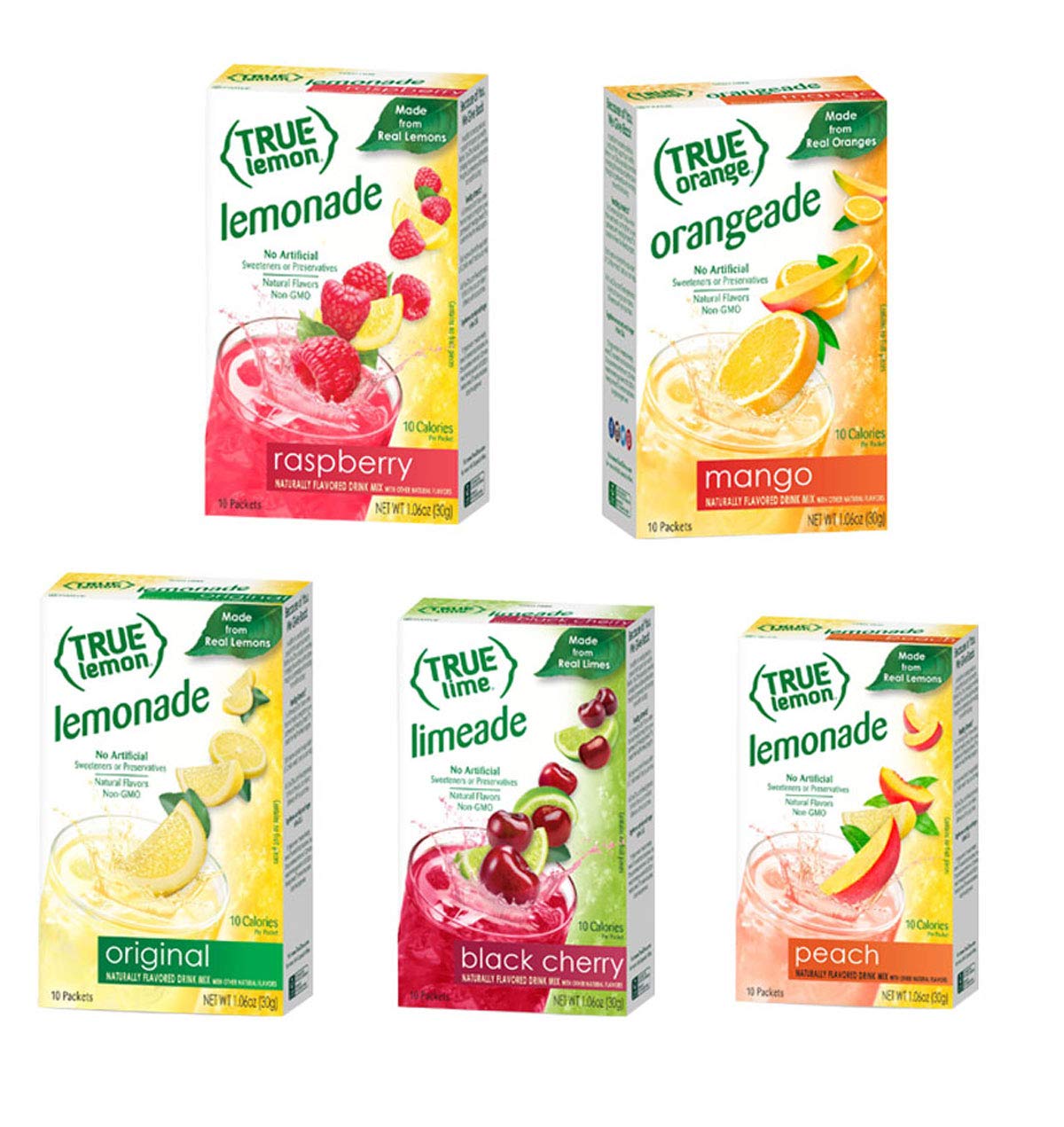 True Lime 7 flavor variety Pack: WATERMELON AQUA FRESCA, LIMEADE, Original Lemonade, Peach, Black Cherry, Raspberry & Mango Orange. True Citrus