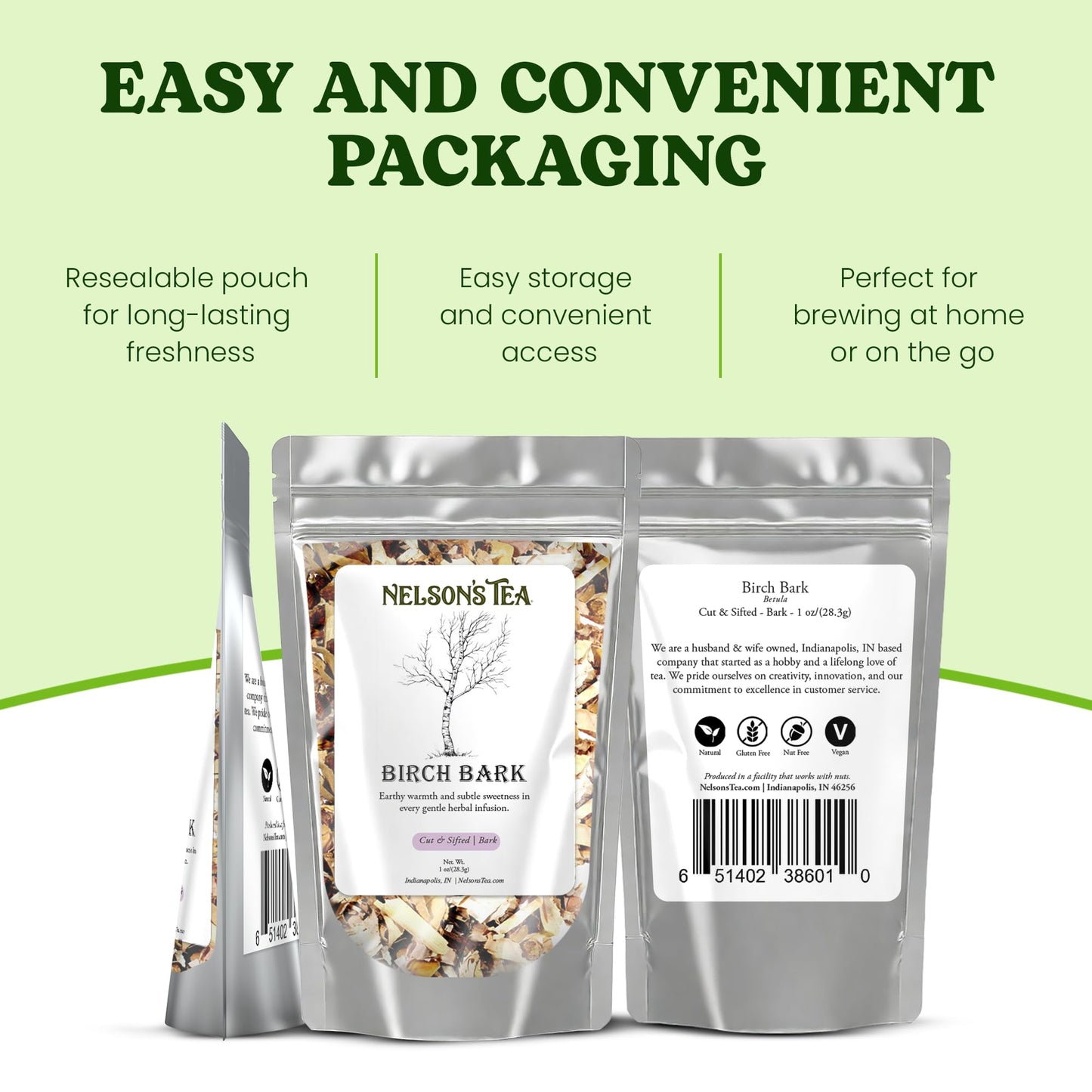 Nelson's Tea Birch Bark - Cut & Sifted Betula Alba Spice Loose Leaf Tea - Wildcrafted Betula Pubescens Spice Blend for Traditional Use, Natural Tea