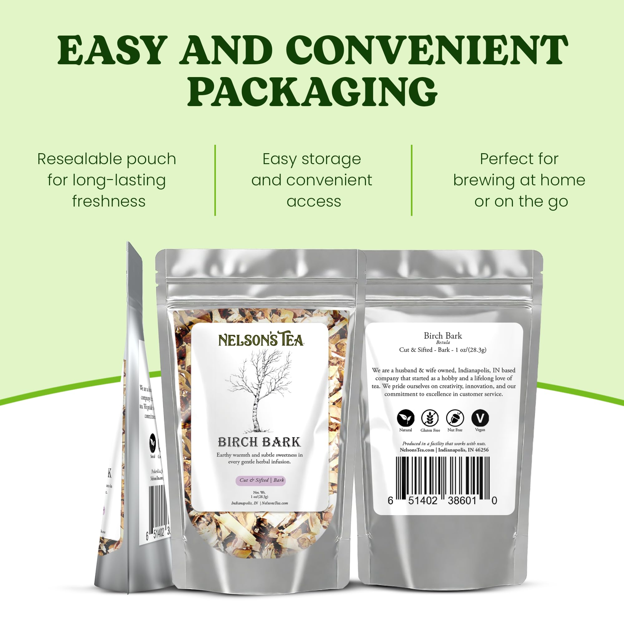 Nelson's Tea Birch Bark - Cut & Sifted Betula Alba Spice Loose Leaf Tea - Wildcrafted Betula Pubescens Spice Blend for Traditional Use, Natural Tea