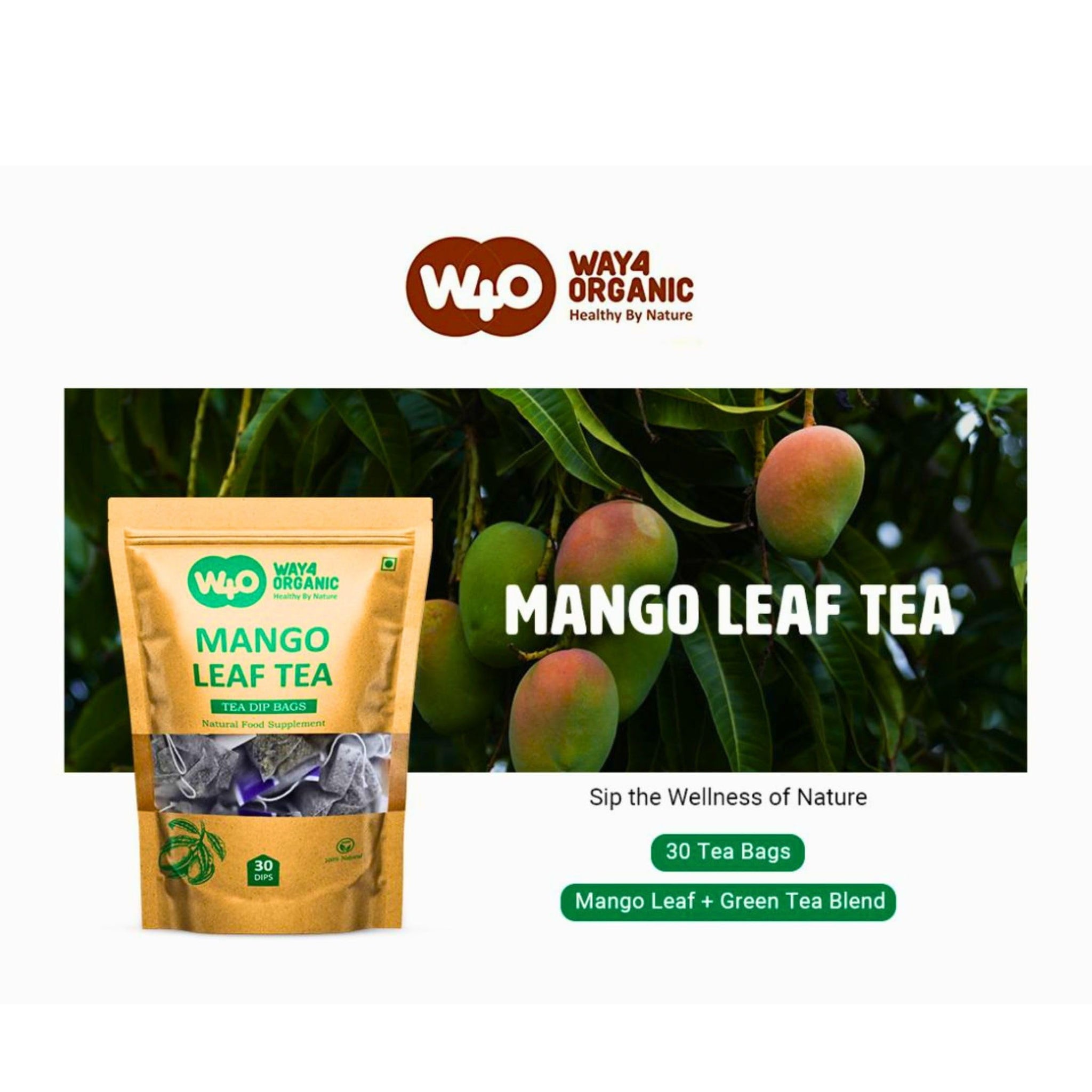 Mango Leaf Tea, 30 Tea Bags, Supports Overall Wellness, Fresh Shadow Dried Leaves (Pack of 1)