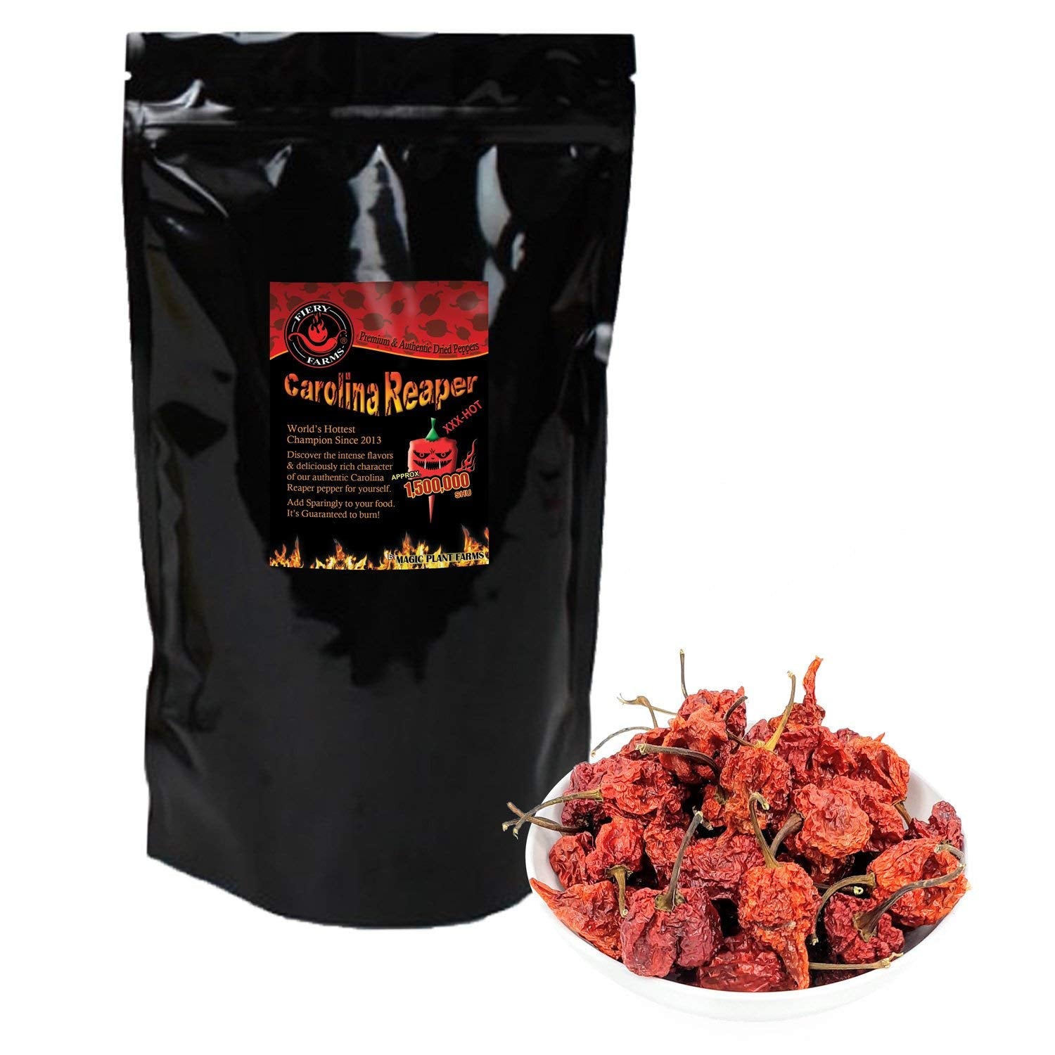 Fiery Farms Carolina Reaper Pods - 8 oz - 1.5M to 2M SHUs Extremely Hot Red Chili Pepper Dried Whole Pods, Pure, No Additives