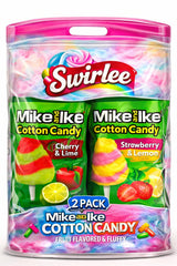 Mike and Ike Cotton Candy, Cherry Lime and Strawberry Lemon Flavors, Soft Fluffy Sugar Floss, 2 Pack