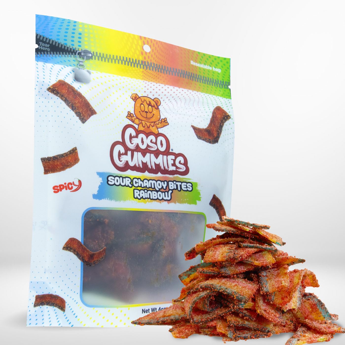 Goso Gummies Sour Rainbow Chamoy Belts 4oz Bag