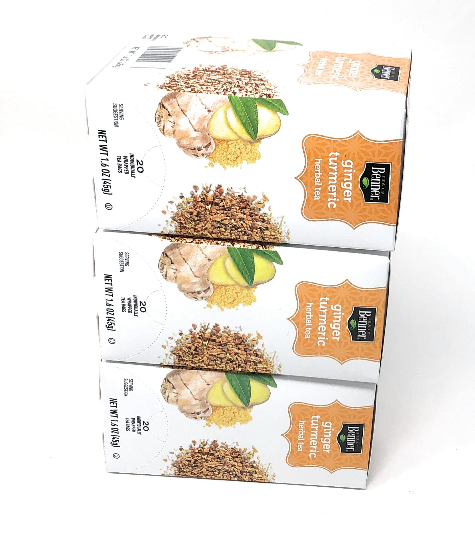 Ginger and Turmeric Herbal Tea Bags, 3 Pack, Total 60 Individually wrapped