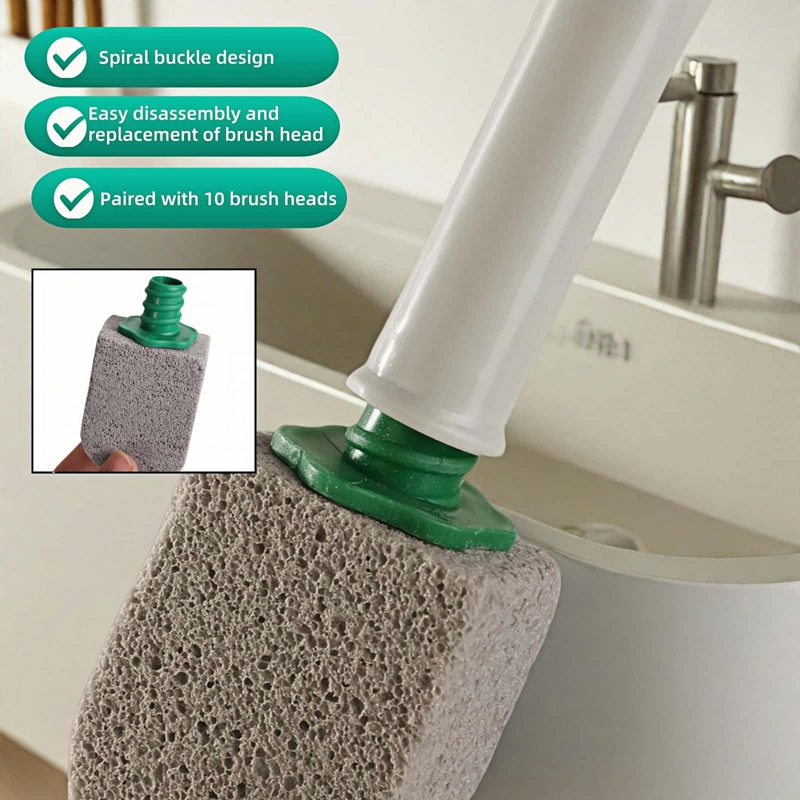 Pumice Stone Toilet Cleaning Kit with Long Handle - Effortless Hard Water Stain Remover for Toilets, Tubs & Tile - Includes 1 Handle + 3 Pumice