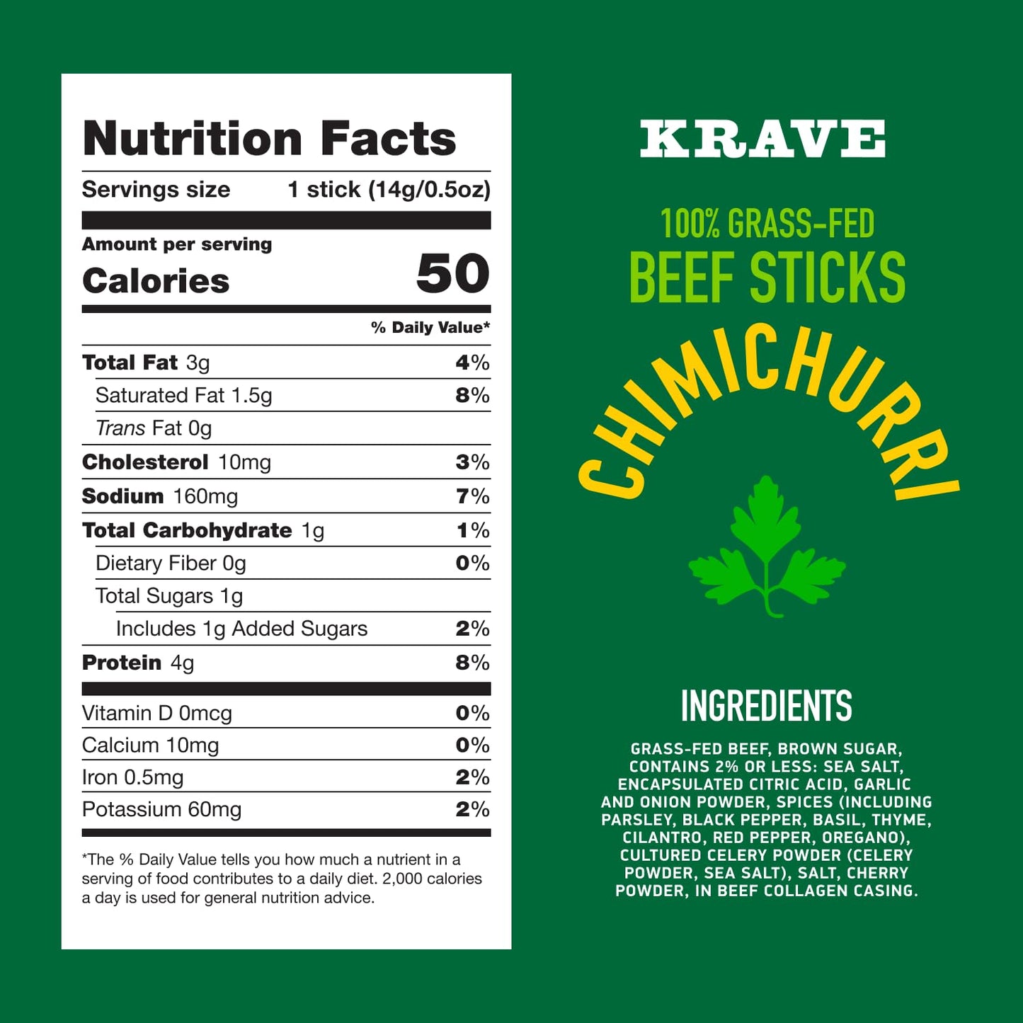 Krave, Meat Sticks Minis, Chimichurri flavor - (0.5 Ounce Sticks, Pack of 12) - 100% Grass Fed Beef, 45 Calories Per Stick, Good Source of Protein
