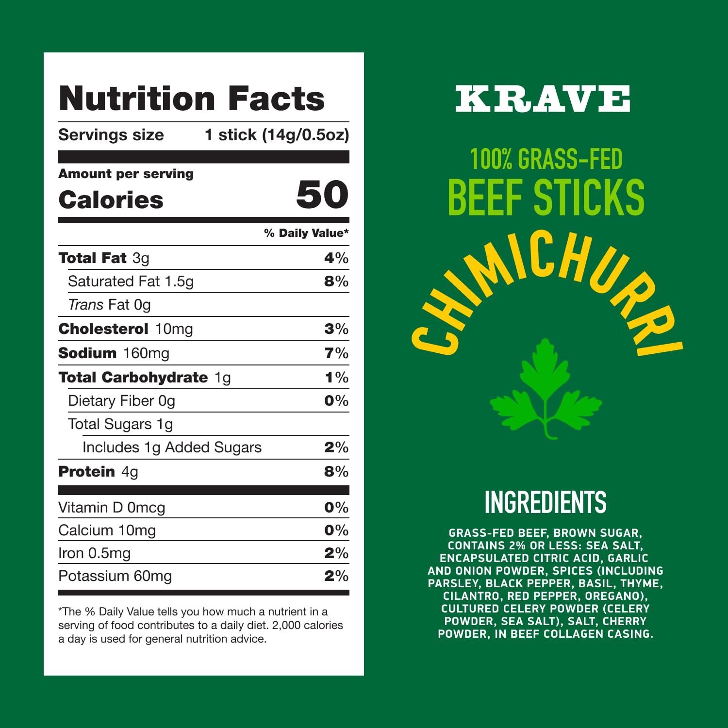 Krave, Meat Sticks Minis, Chimichurri flavor - (0.5 Ounce Sticks, Pack of 12) - 100% Grass Fed Beef, 45 Calories Per Stick, Good Source of Protein