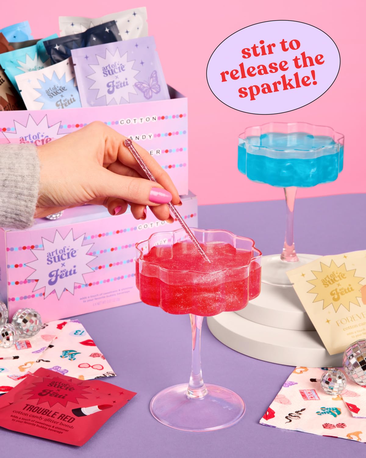 xo, Fetti x Art of Sucre Eras Cotton Candy Glitter Drink Bombs - 11 pc, Edible Glitter | Bachelorette Decorations, Birthday Party Favor, Concert