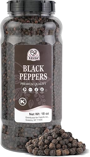 52USA Whole Black Peppercorns, 18oz (Pack of 1), Peppercorns for Grinder Refill, Gluten-Free, Kosher, Non-GMO, All Natural Black Pepper, Perfect for