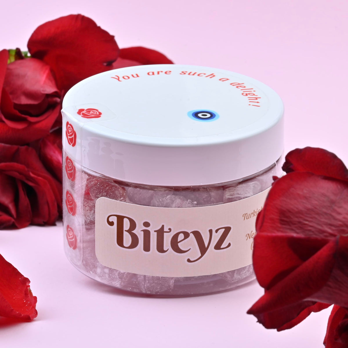 Biteyz Rosy Turkish Delight, Vegan Candy Gift - Assorted Gourmet Snacks with Natural Rose Flavor, 6 Servings of Luxury Handmade Vegan Treats