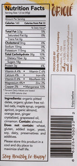 Oriole Gluten free Organic Granola Bar, Apricot & Ginger, 1.5 OZ bar ( pack of 10 bars)