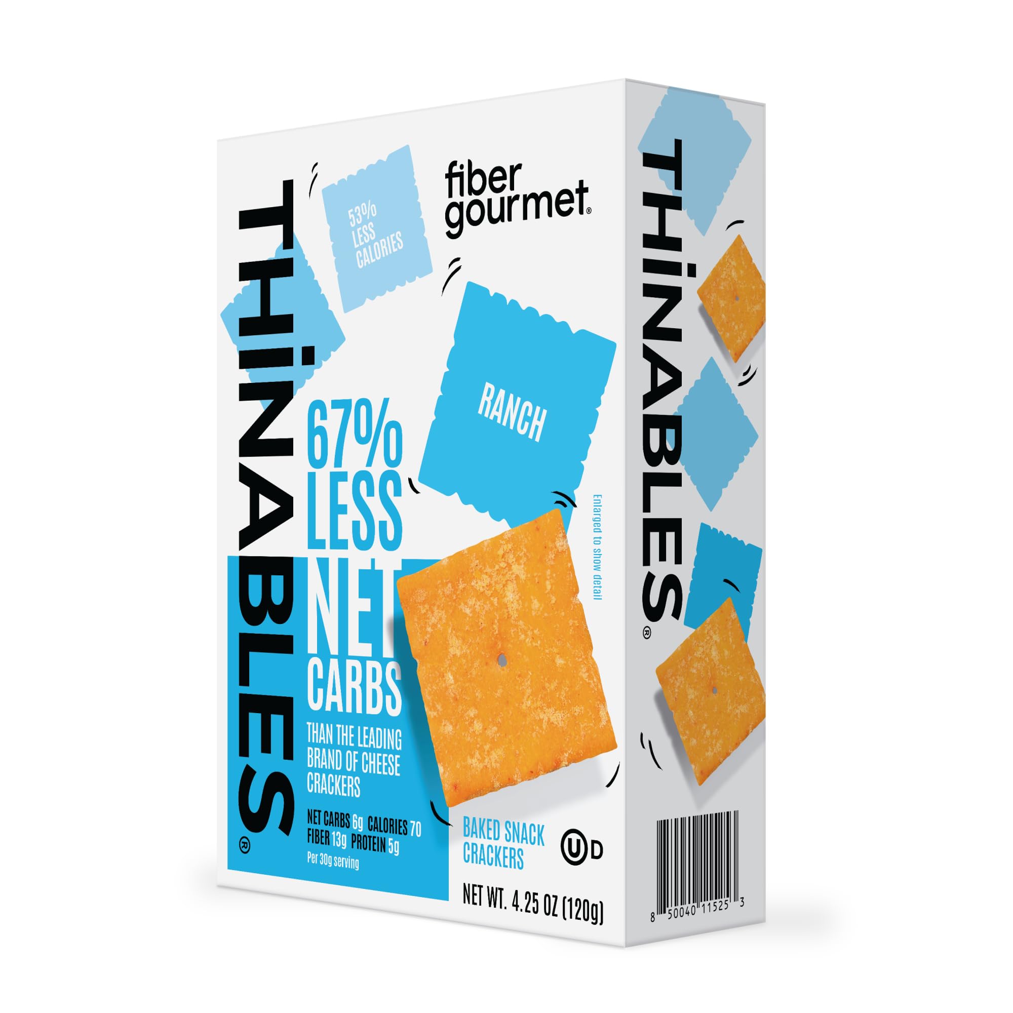 Fiber Gourmet Ranch Thinables Baked Cheese Crackers - Healthy Keto Crackers, Low Calorie High Fiber Snack, 6g Net Carbs, 70 Calories, 13g Fiber, 5g