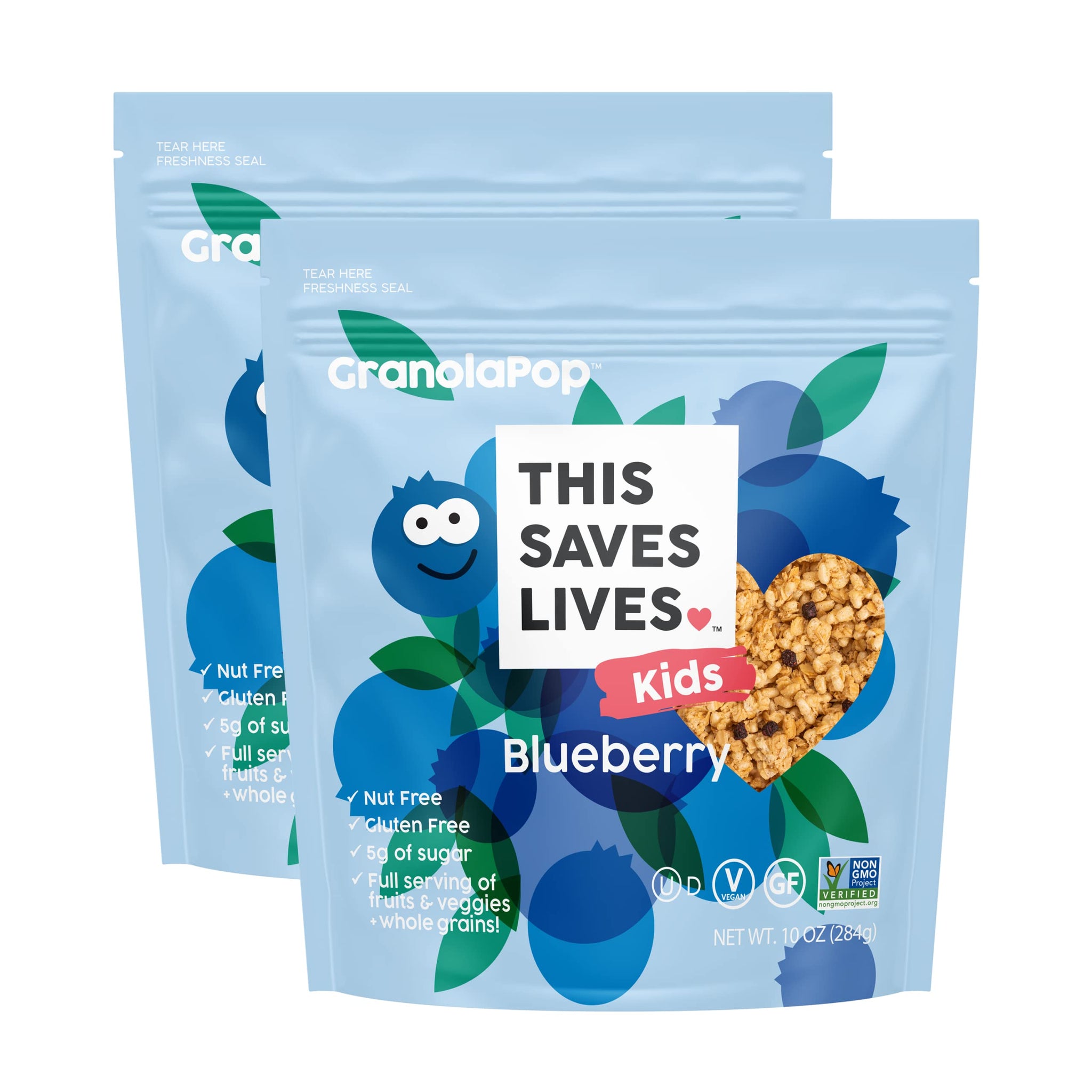 This Saves Lives Kids' GranolaPop, Blueberry Granola, Healthy Safe-For-School Kids' Breakfast and Snack, Vegan, Gluten Free, Nut Free, Dairy Free, Non