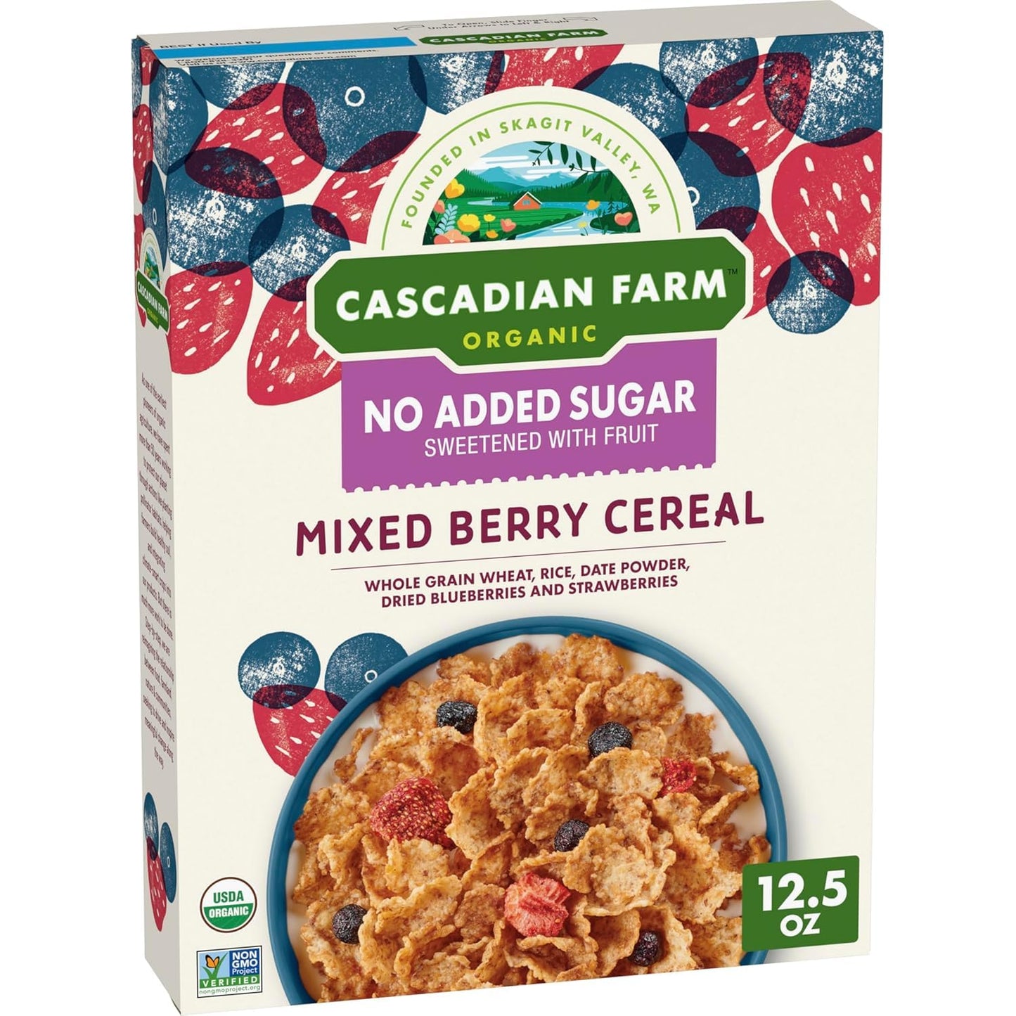 Cascadian Farm No Added Sugar Mixed Berry Breakfast Cereal, Whole Grain & Organic, 12.5 oz Box