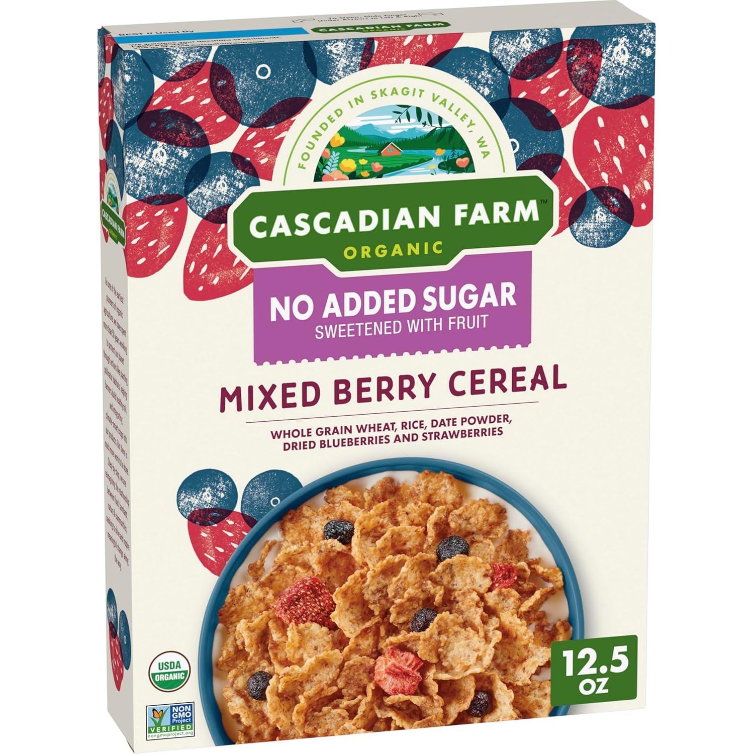 Cascadian Farm No Added Sugar Mixed Berry Breakfast Cereal, Whole Grain & Organic, 12.5 oz Box