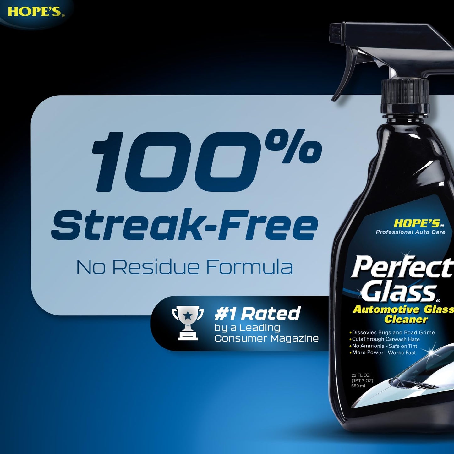 HOPE'S Perfect Glass Automotive Glass Cleaner - Streak-Free, Tint Safe Car Cleaner for Glass, Acrylic, Windows, Mirrors, Windshield - No-Residue