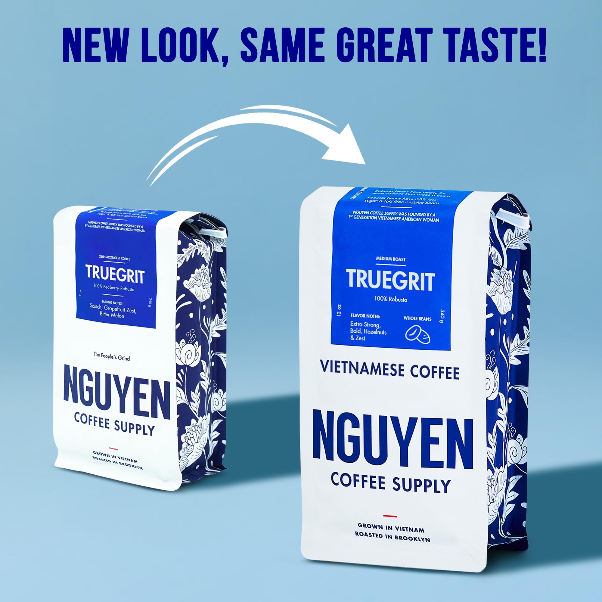 Nguyen Coffee Supply - Truegrit Robusta: Medium Roast Premium Whole Coffee Beans, Vietnamese Single Origin, Direct Trade, Low Acid with High Caffeine