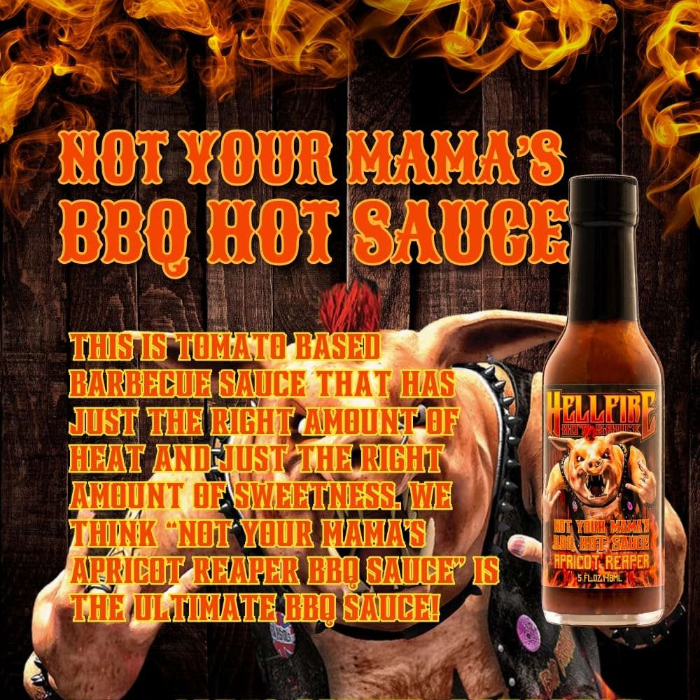 Hellfire Hot Sauce Not Your Mama’s BBQ Sauce Apricot Reaper - Multi Award Winning Gourmet BBQ Hot Sauce! A tomato based BBQ sauce created with fire