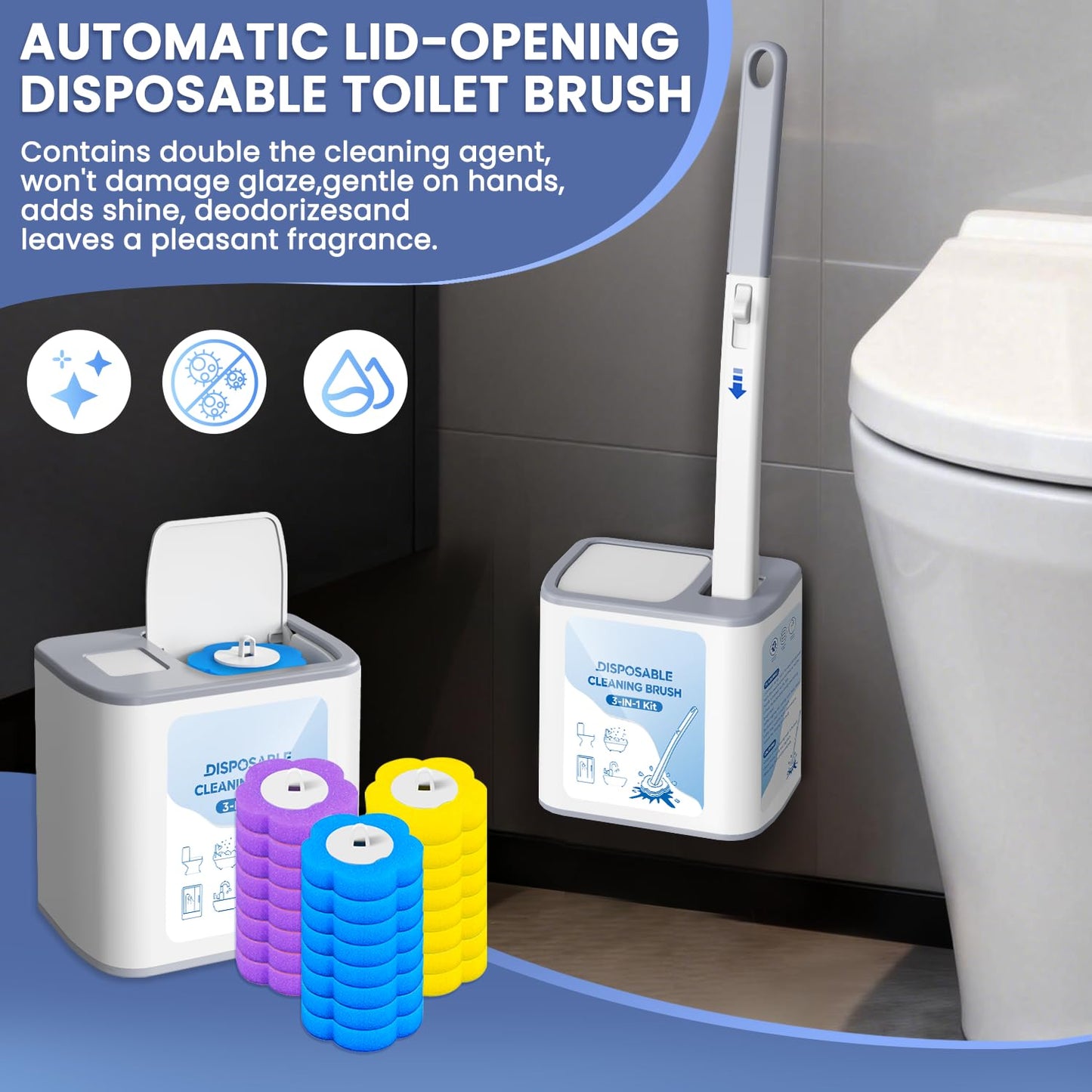 2026 Disposable Toilet Brush Cleaning System with Aromatherapy Refills (Ocean, Lemon, Lavender) - Includes Cleaning Stick, Storage Box, and Scented