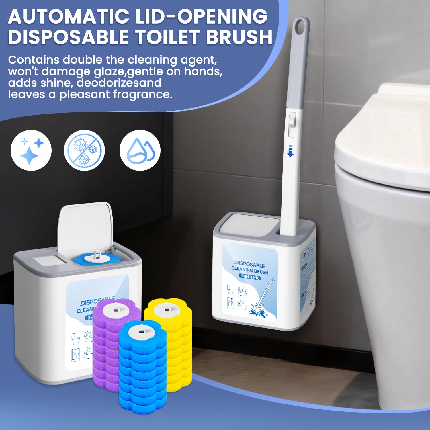 2026 Disposable Toilet Brush Cleaning System with Aromatherapy Refills (Ocean, Lemon, Lavender) - Includes Cleaning Stick, Storage Box, and Scented