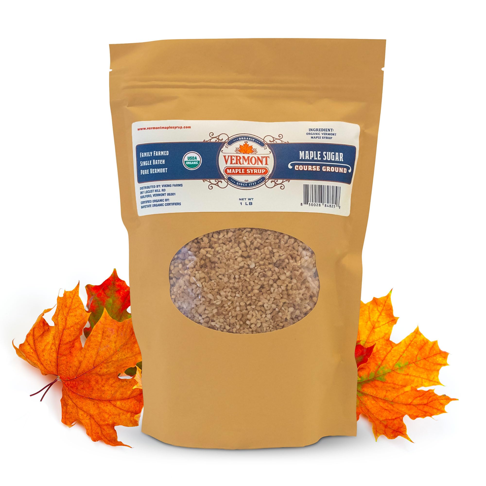 Vermont Maple Syrup's Organic Coarse Vermont Maple Sugar, 1 lb - Subtle Maple Syrup Sweetness, Perfect Sugar Substitute for Baking, Coffee, and Oatmeal