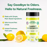 Good Natured Brand | Carpet Freshener & Deodorizer Powder | 16 oz Pet Odor Eliminator for Strong Odor & Pet Urine | Fresh Natural Lemon Scent | Safe