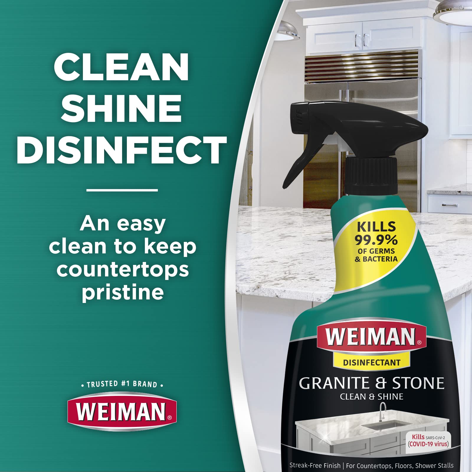 Weiman Disinfectant Granite Daily Clean & Shine - (2 Pack) Safely Clean Disinfect and Shine Granite Marble Soapstone Quartz Quartzite Slate Limestone